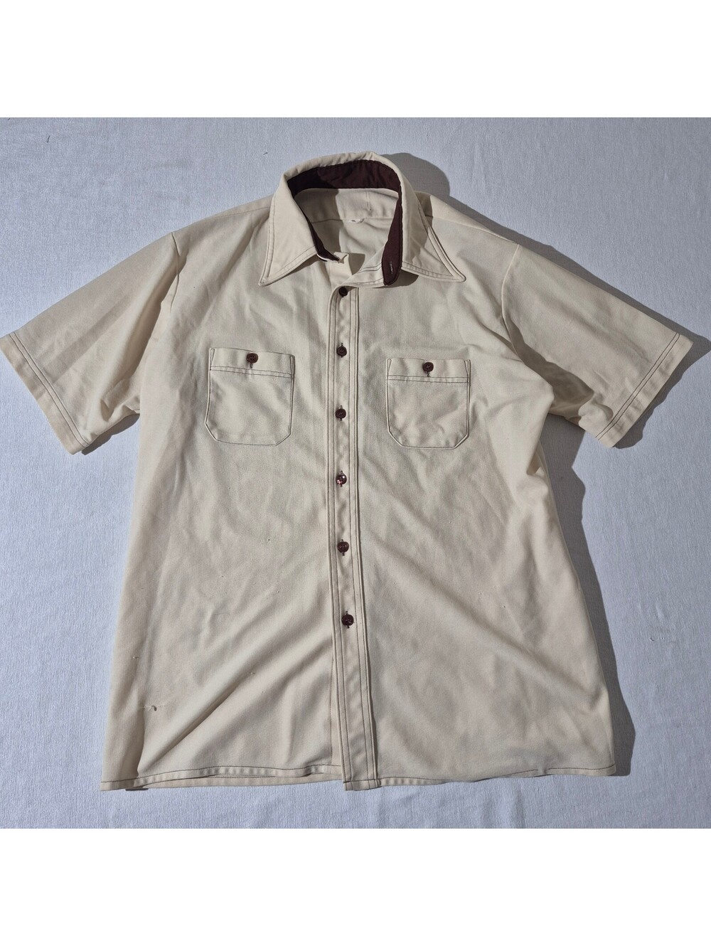 Vintage 70s 80s Arrow mens tan beige L Large button up shirt